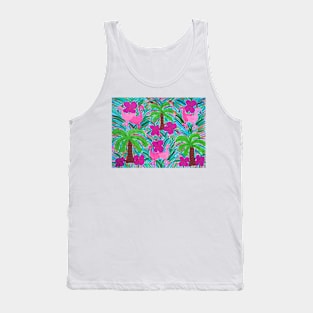 Beach Party Flamingos and Palm Trees Print Tank Top